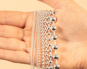 925 Sterling Silver Ball Bead Chain Necklace 16 to 26" 925 Sterling Silver Ball Bead Chain Necklace 16 to 26"