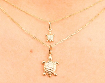 14k Gold Turtle Charm Pendant Necklace / 14k Yellow Gold Sea Turtle Charm / Unisex Men's Women's / Gift for Him & Her