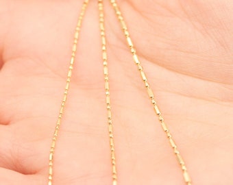 14k Gold Bar Bead Chain Necklace / Solid 14k Yellow Gold / Diamond Cut Ball Dainty Thin / 16 18 20 inch / Unisex Men's Women's / Gift