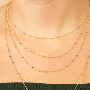 14k Gold Dainty Satellite Bead Chain Necklace / Solid 14k Gold / Two Tone / Delicate Cable Bead / 16 18 20 24 inch / Gift for Her