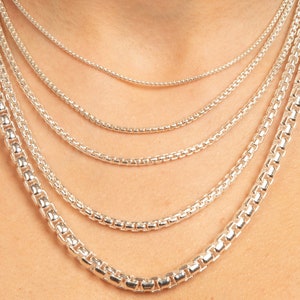 Silver Round Box Chain Necklace / 925 Sterling Silver / 16 18 20 22 24 30 36 inch / Unisex Men's Women's / Gift for Him & Her