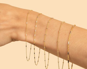 Bracelet délicat en or 14 carats / Or 14 carats massif / Bracelet chaîne bicolore / Superposition minimaliste / Bracelet fin et délicat / Unisexe