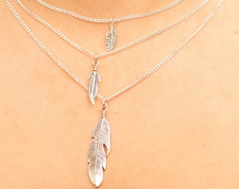 Silver Feather Charm Pendant Necklace / 925 Sterling Silver / Leaf Feather Charm / Unisex Mens Womens / Gift for Him & Her