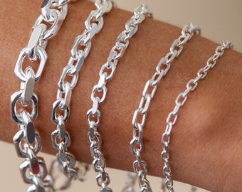 Silver Anchor Link Chain Bracelet / 925 Sterling Silver / Anchor Forzata Forzatina Cable Link / 7 8 9 inch / Unisex Men's Women's / Gift