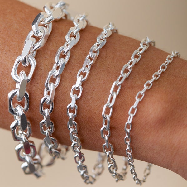 Silver Anchor Link Chain Bracelet / 925 Sterling Silver / Anchor Forzata Forzatina Cable Link / 7 8 9 inch / Unisex Men's Women's / Gift