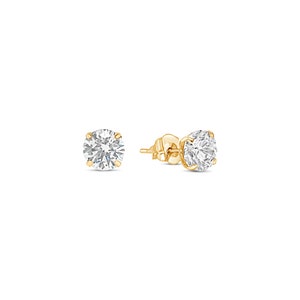 Boucle doreille 14k Solid Gold Diamond Stud / Diamant simulé / Round Diamond Solitaire Stud / Push Back / Unisexe Hommes Femmes / Vendu par paires image 6