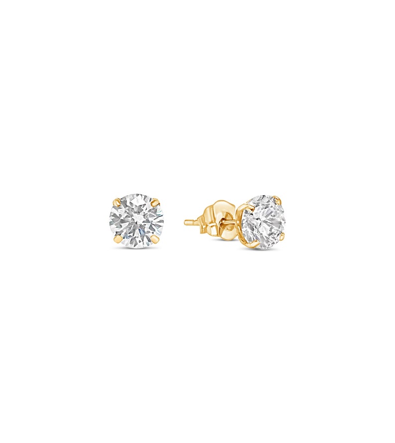 Boucle doreille 14k Solid Gold Diamond Stud / Diamant simulé / Round Diamond Solitaire Stud / Push Back / Unisexe Hommes Femmes / Vendu par paires image 6