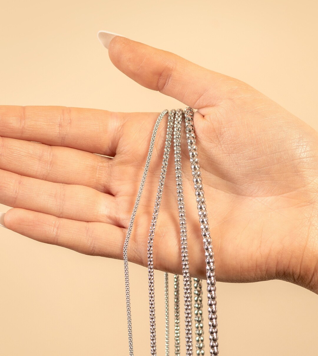 Silver Popcorn Chain Necklace / Coreana Rhodium Plated 925 Sterling