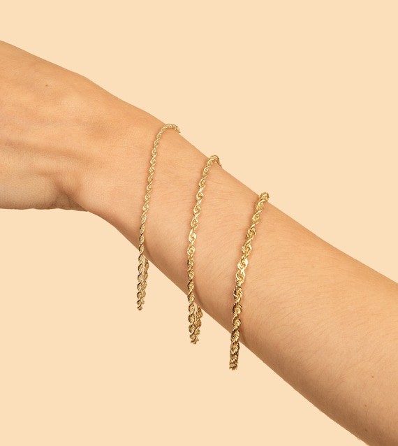 Solid 14k Gold Rope Chain Bracelet 3mm 4mm 5mm 7 8 Inch