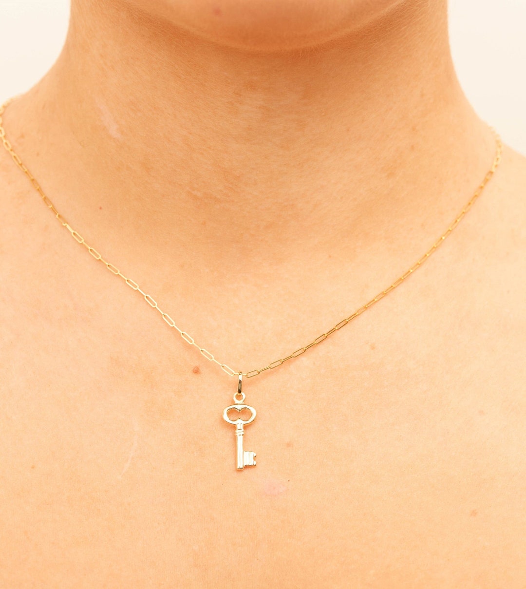 14k Gold Key Necklace / 14k Yellow Gold Key Heart Charm Etsy