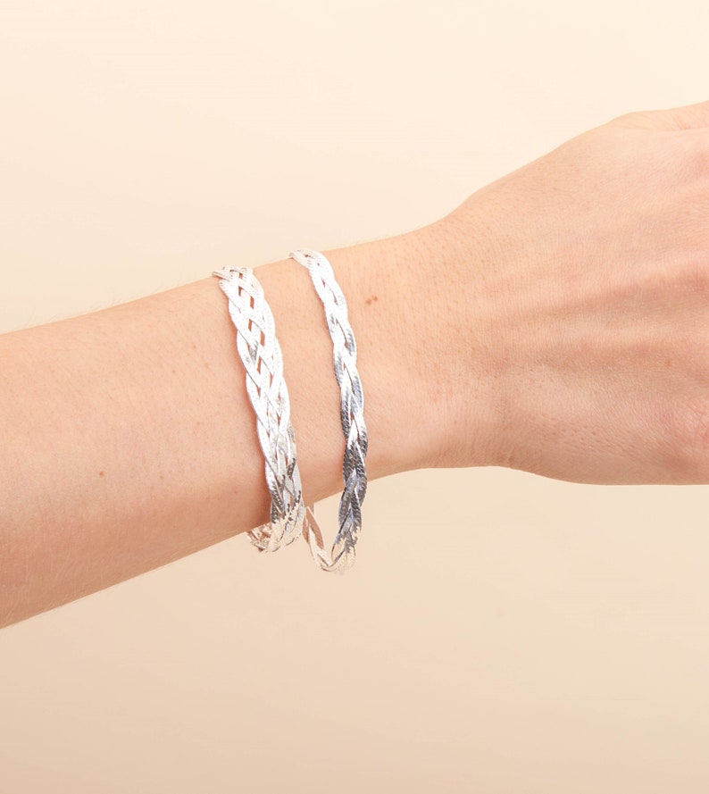 Silver Braided Herringbone Chain Bracelet / 925 Sterling Etsy