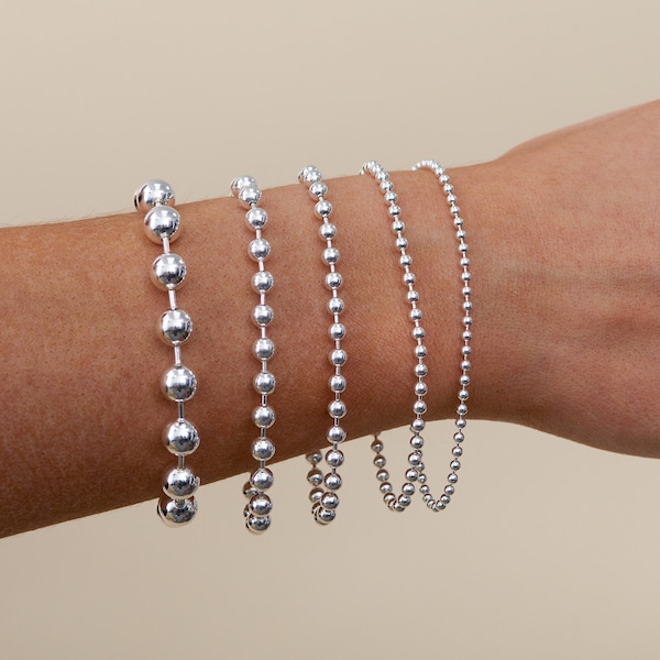 Silber Perlenkette Armband / Massives 925 Sterling Silber / Kugelkette Armband / 7 - 8 Zoll / Unisex Herren Damen / Geschenk für Ihn & Sie