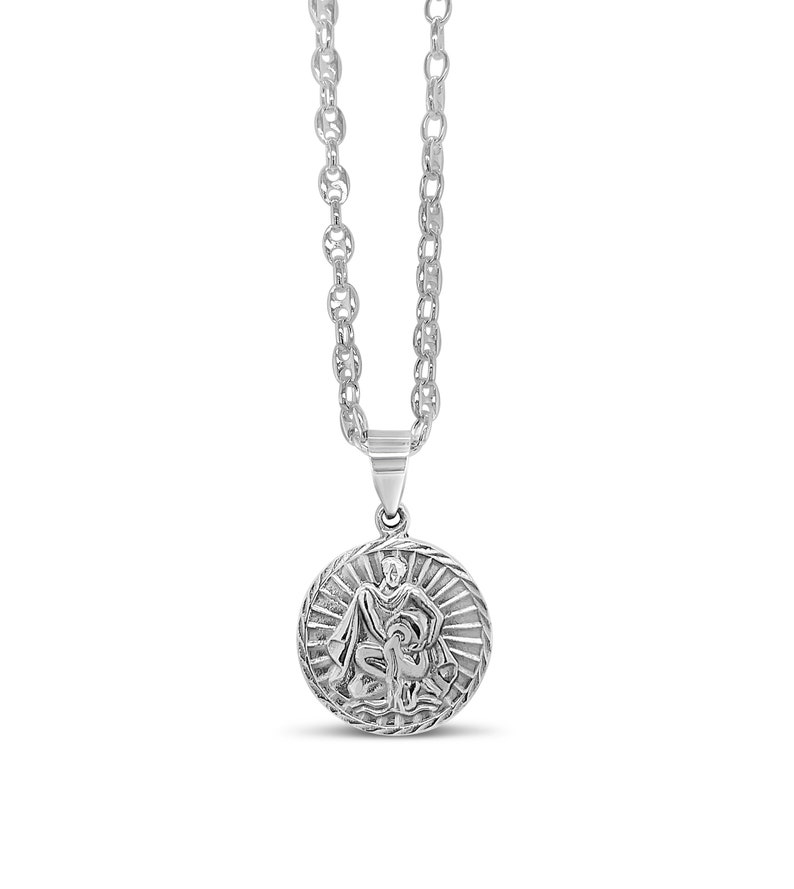 Silver Zodiac Necklace / 925 Sterling Silver / Coin Pendant / Zodiac Sign Chain Necklace / Unisex Men Women Gift for Him & Her image 8