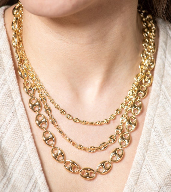 10k Gold Puffed Mariner Chain Necklace Yellow Gold Puffed