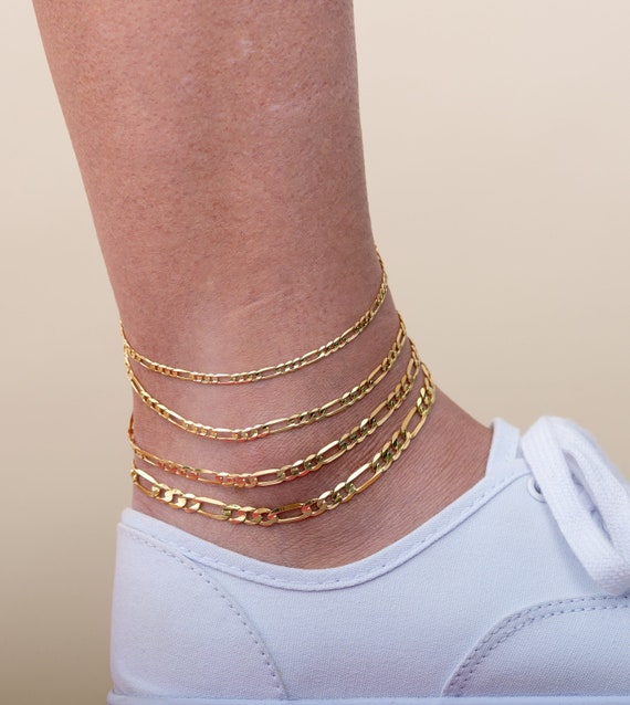 Solid 10k Gold Figaro Chain Anklet Yellow Gold 10 Inch