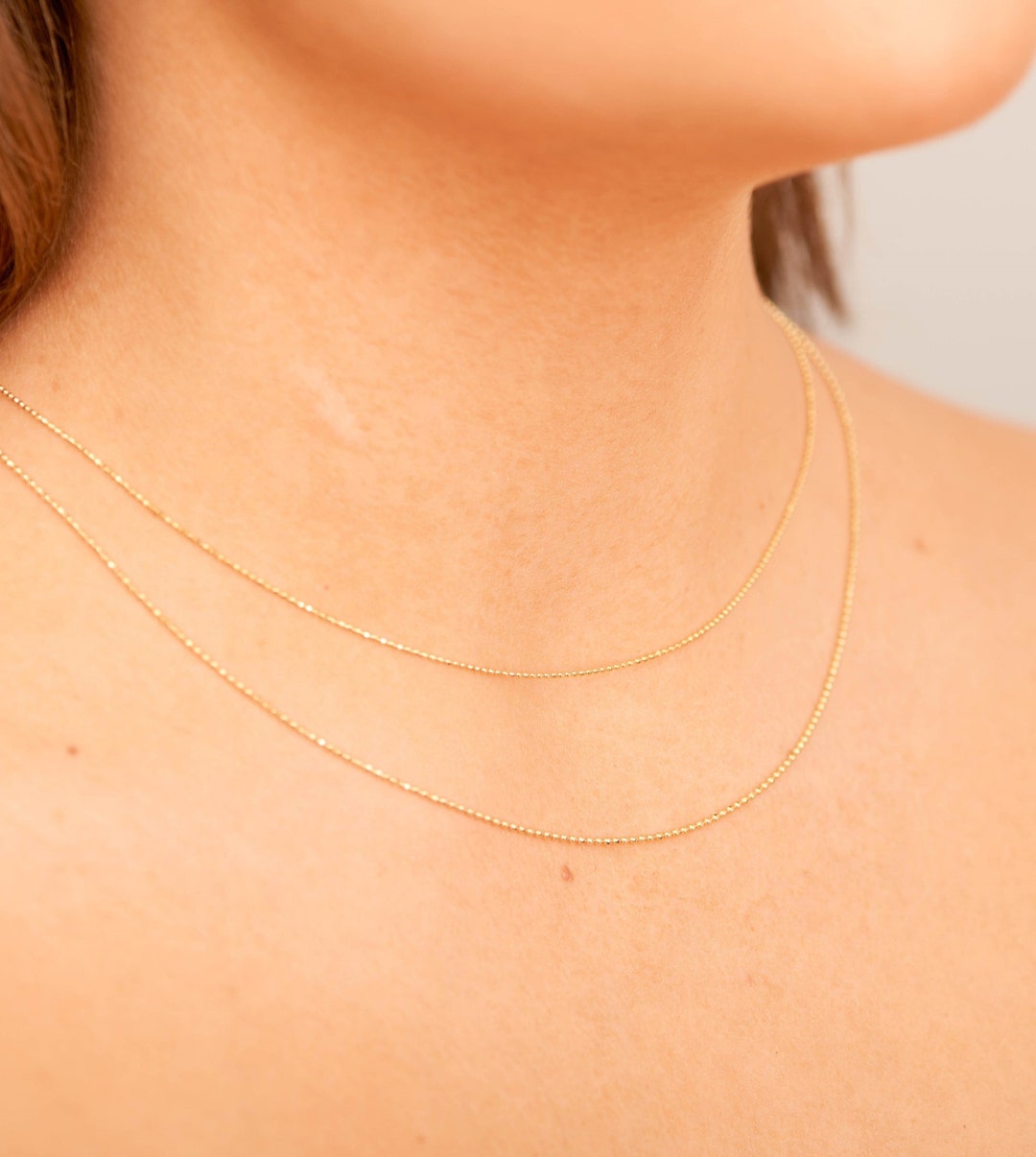 14k Gold Diamond Cut Bead Ball Chain Necklace / Solid 14k Yellow Gold