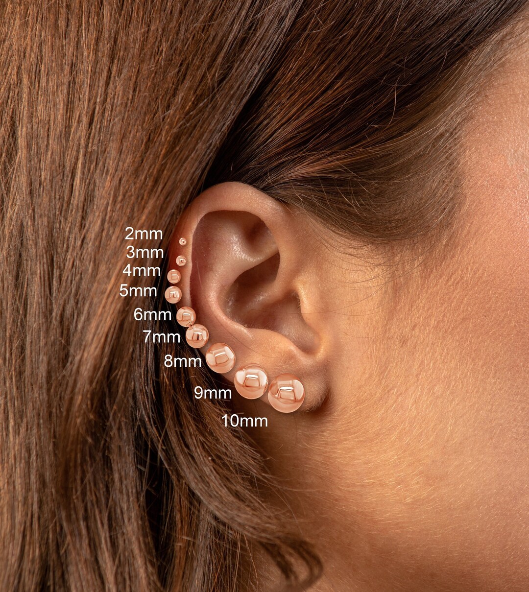 14k Rose Gold Ball Stud Earring / 2mm 3mm 4mm 5mm 6mm 7mm 8mm 9mm 10mm / Pink Gold / Gift for