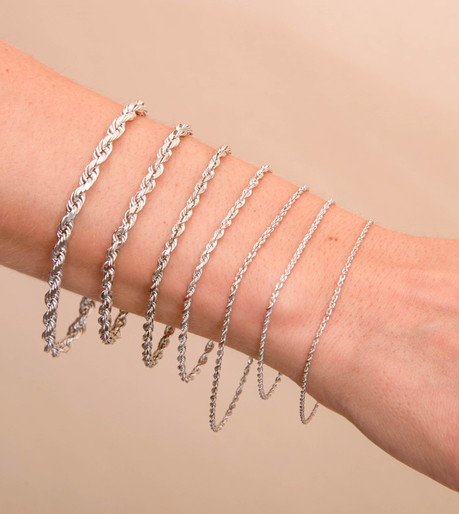 Solid 10k White Gold Rope Chain Bracelet / Diamond Cut Twisted Etsy