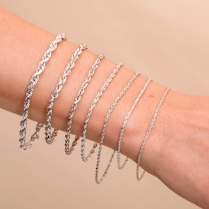 Solid 10k White Gold Rope Chain Bracelet / Diamond Cut Twisted Chain / 7 8 9 inch / 1mm 2mm 3mm 4mm 5mm / Unisex Men's Women's / Gift