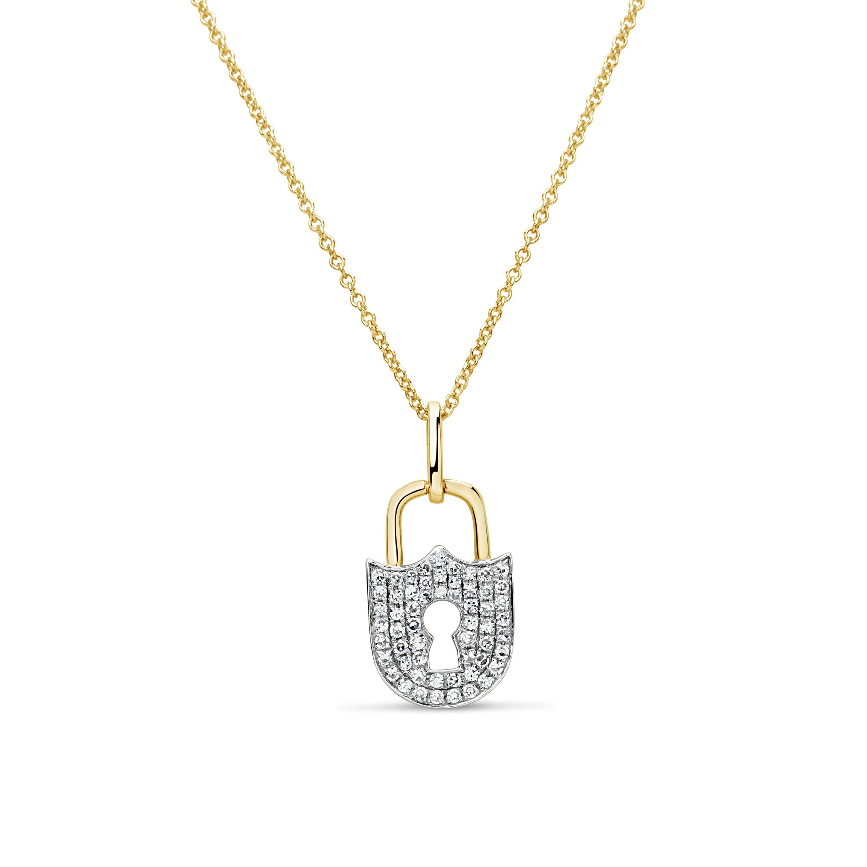14K White Gold Diamond Lock and Key Charm