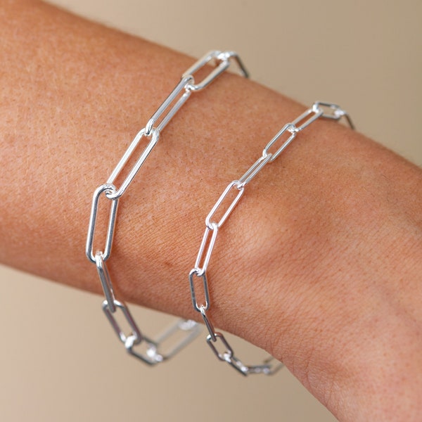 Zilveren Paperclip Link Chain Armband / 925 Sterling Zilver / Paper Clip Oval Link Chain / 7 8 inch / Unisex Mannen Vrouwen / Cadeau voor Haar