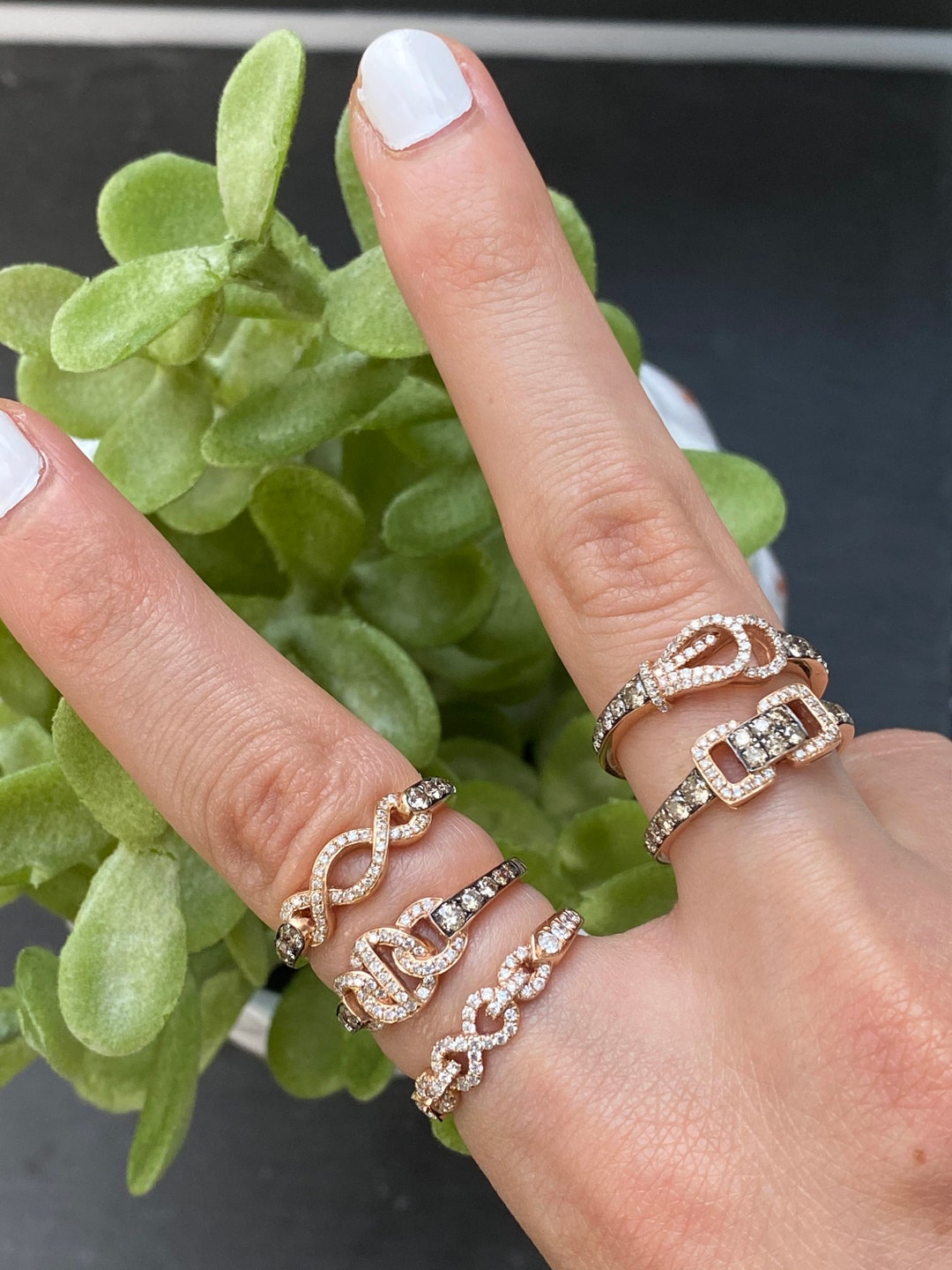 Diamond Link Ring 14k Rose Gold Fine Jewelry Brown Diamond