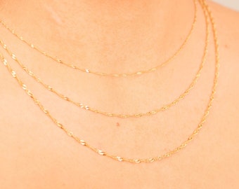 14k Gold Singapore Chain Necklace / 14k Yellow Gold / Dainty Thin Twisted / 16 18 20 24 inch / Unisex Men's Women's / Gift for Her