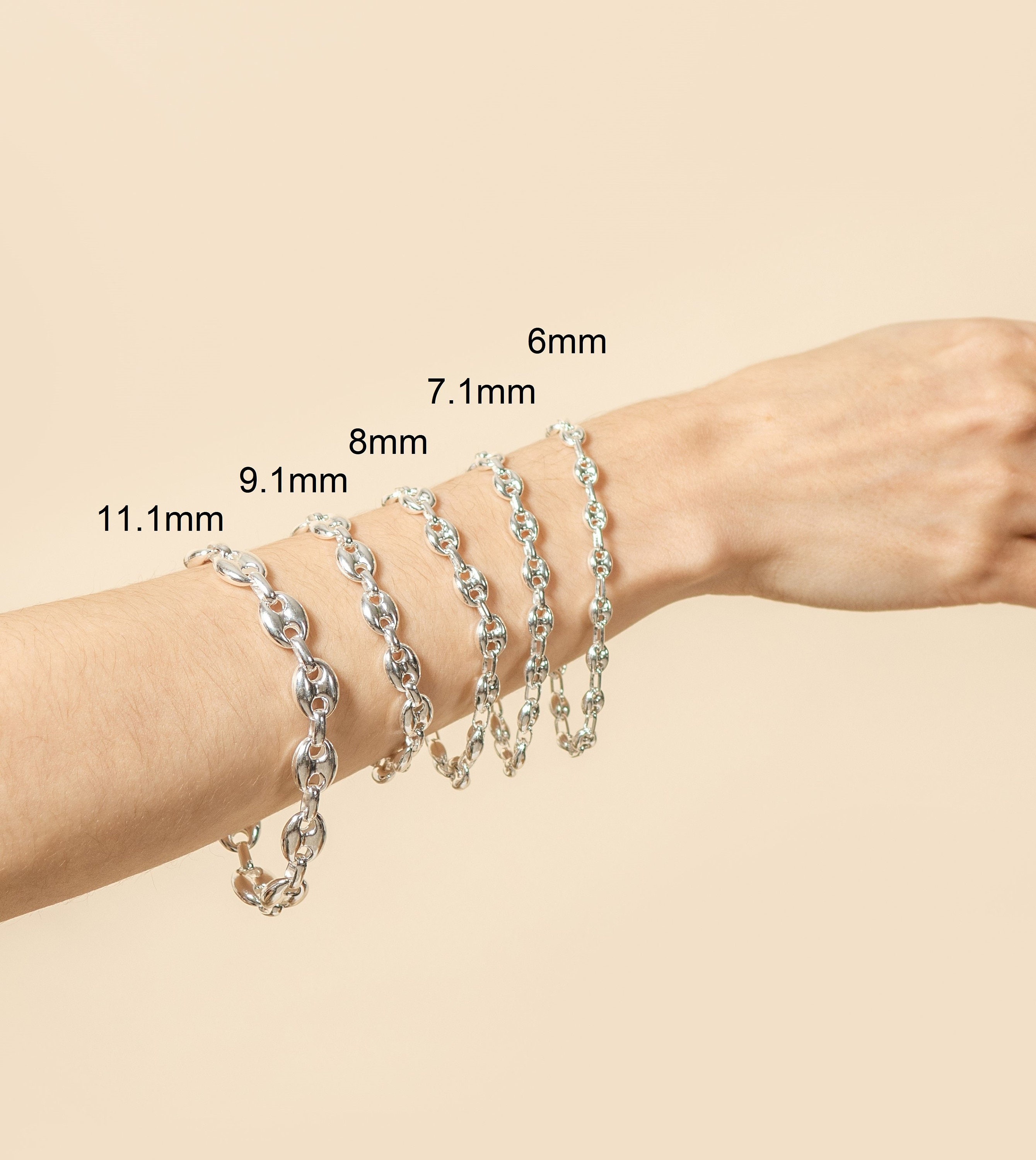 Silver Puffed Mariner Chain Bracelet / 925 Sterling Silver / Designer Link Bracelet / Anchor Link / 7 - 8 inch / unisex - Gift for Him & Her
