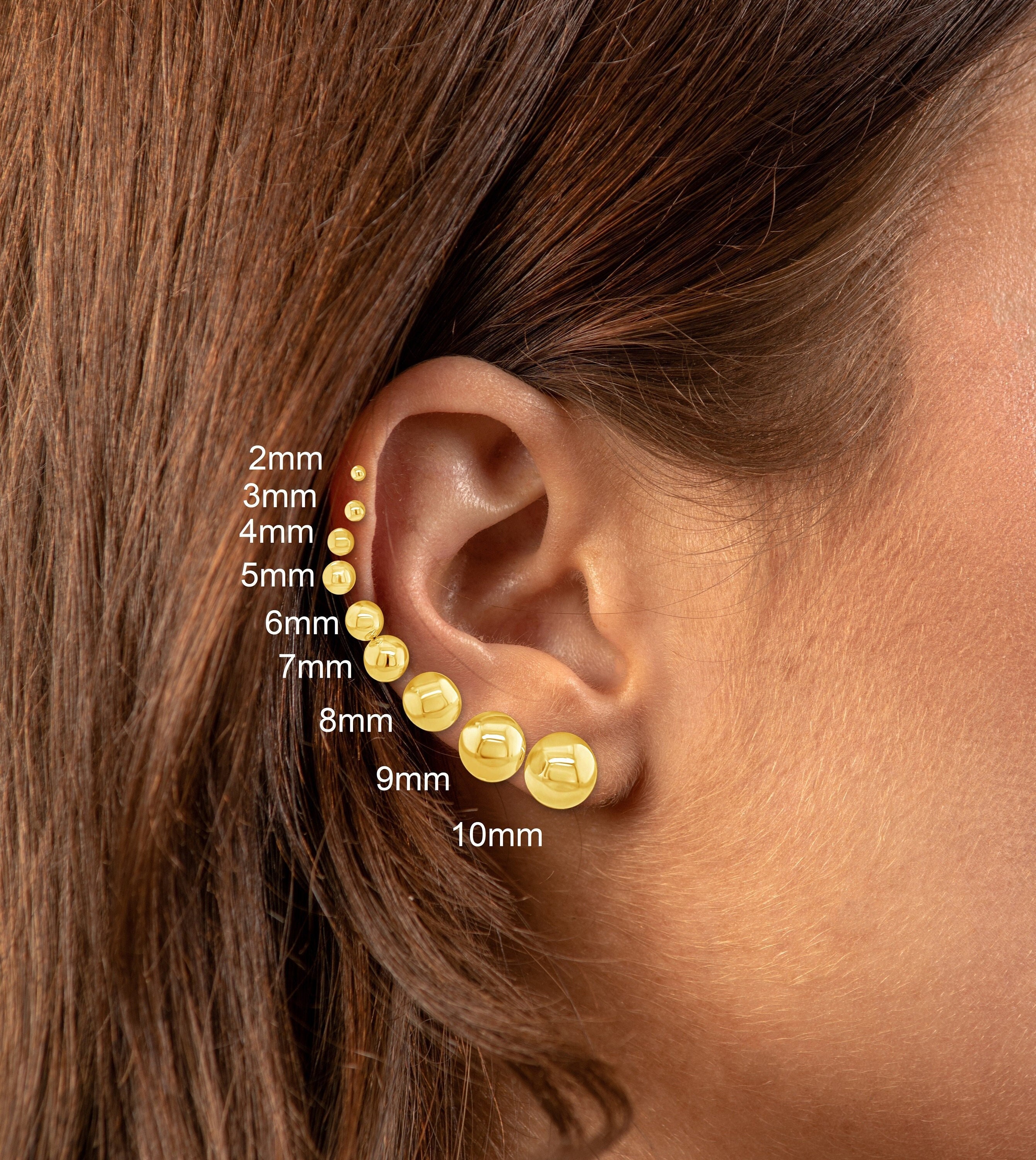 14k Yellow Gold Half Ball Earrings Fluted Flat Back Screwback 4mm 5mm –  Massete