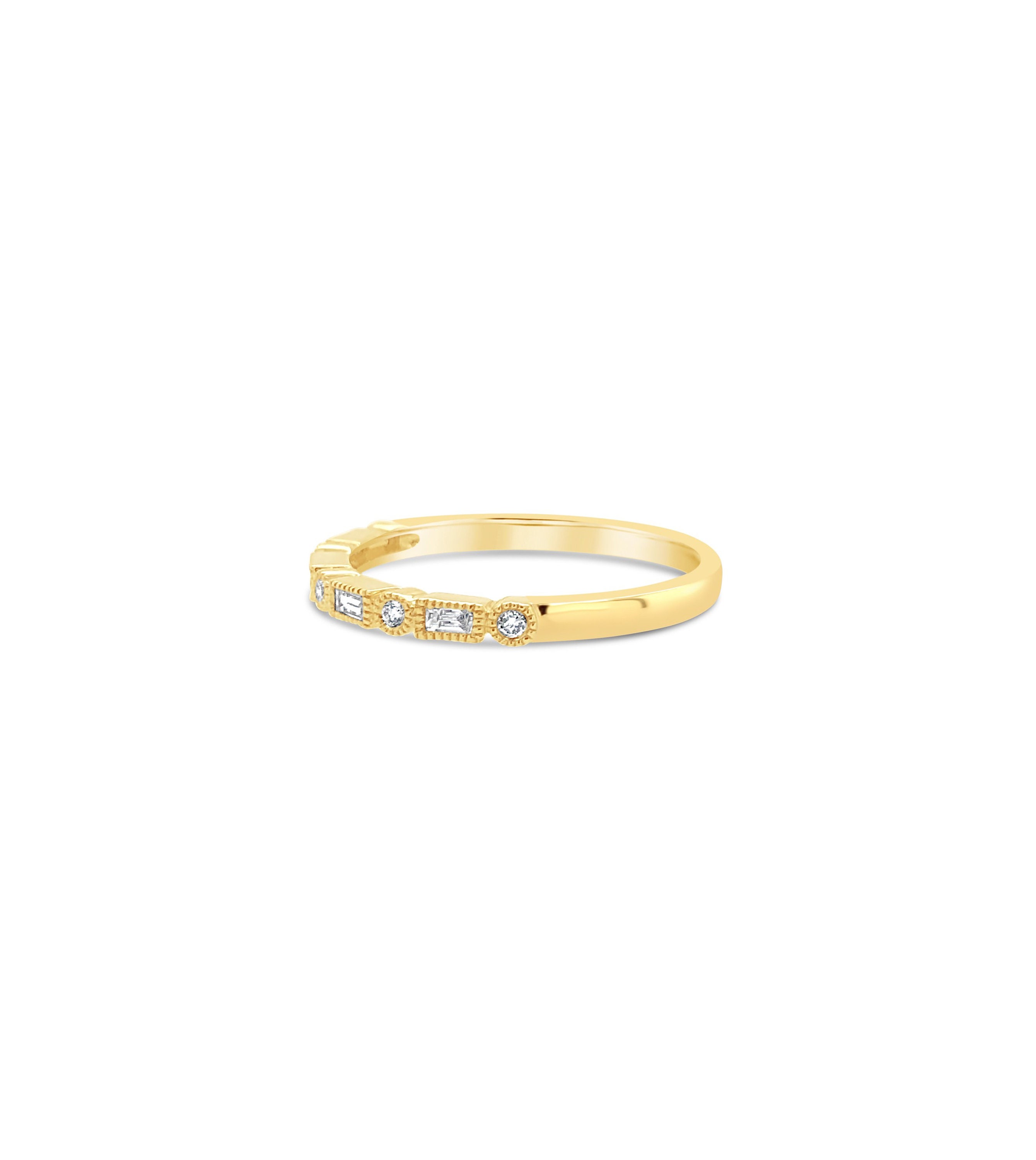 Diamond Baguette & Round Band / Solid 14k Gold / Half Eternity - Etsy