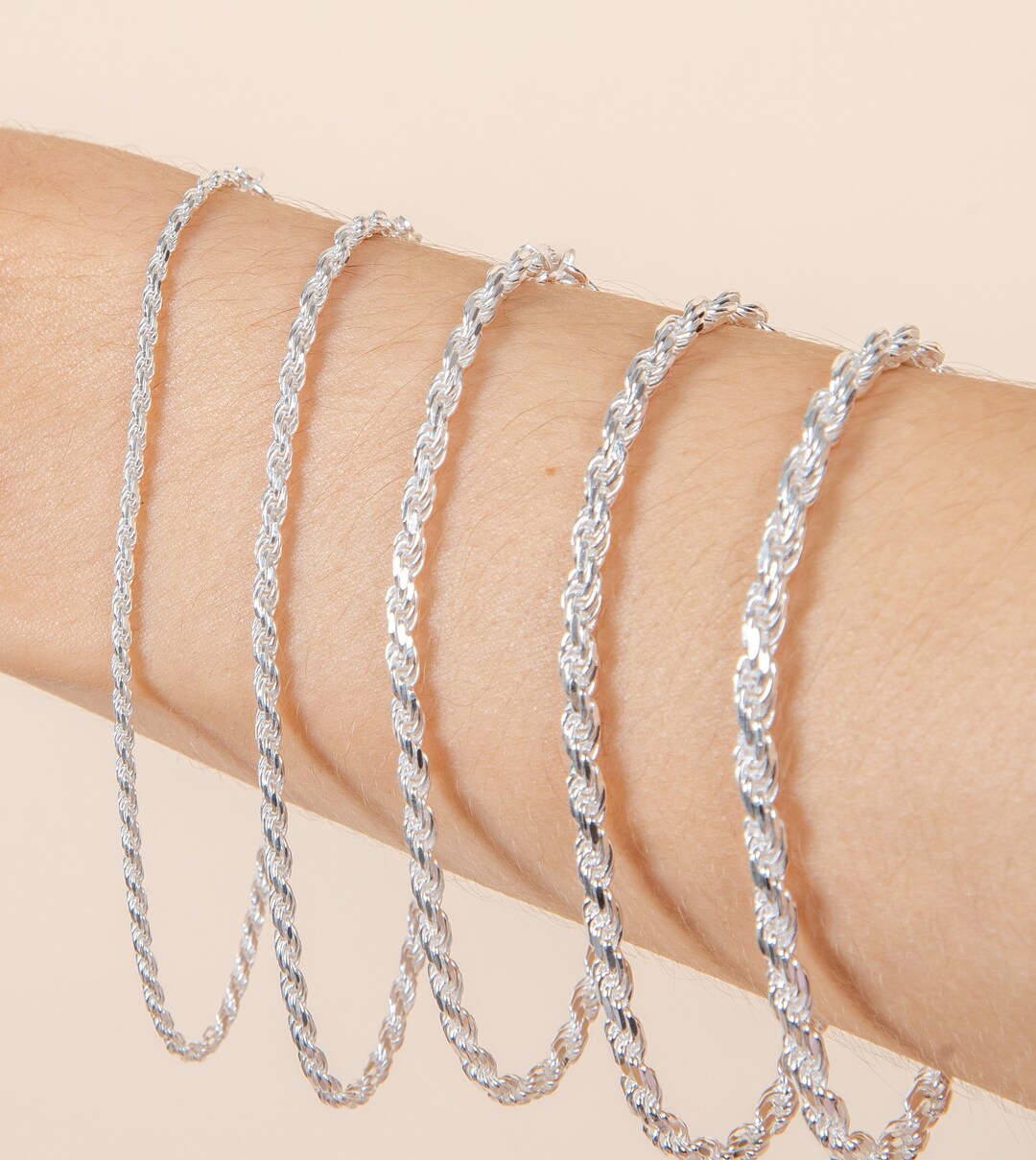 Silver Rope Bracelet / 925 Sterling Silver Rope Chain / 78 Inch / 1.8