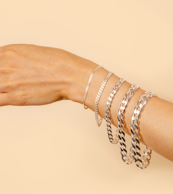 Silver Curb Link Chain Bracelet / 925 Sterling Silver / Cuban - Etsy