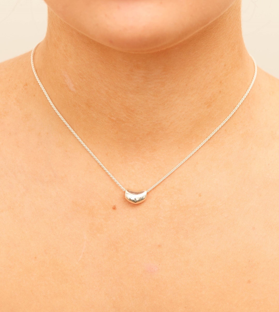 Silver Bean Charm Pendant Necklace / 925 Sterling Silver / Kidney Bean Charm / Unisex Men's