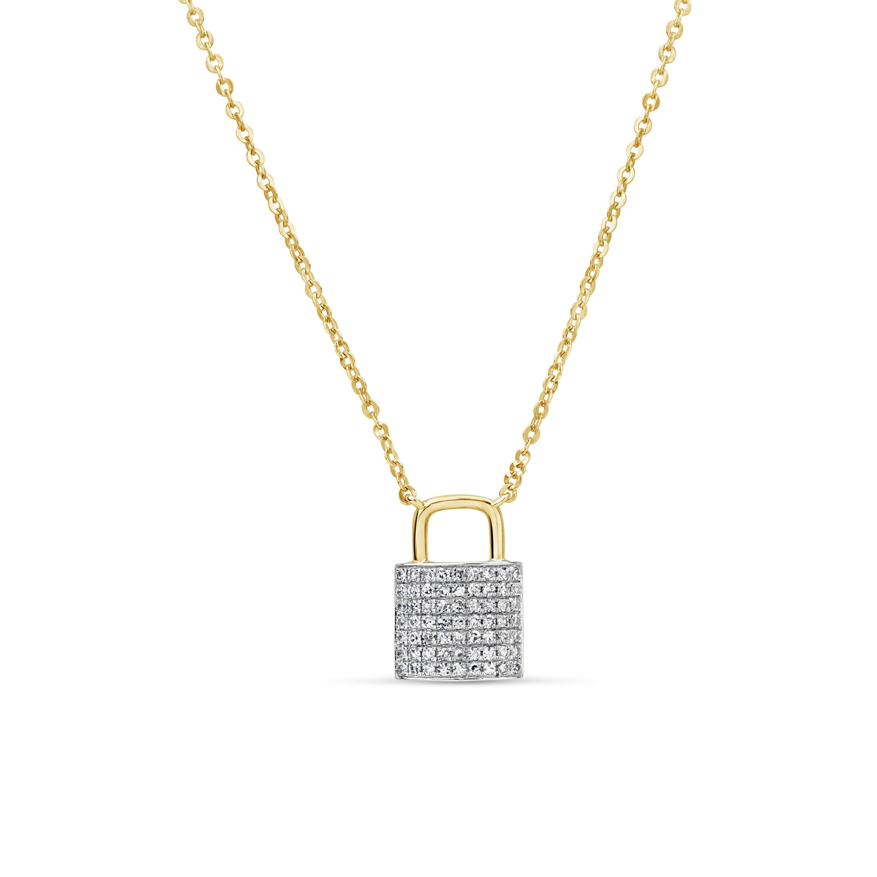 Diamond Lock Necklace / 14k Gold / Two Tone Gold Pendant / photo
