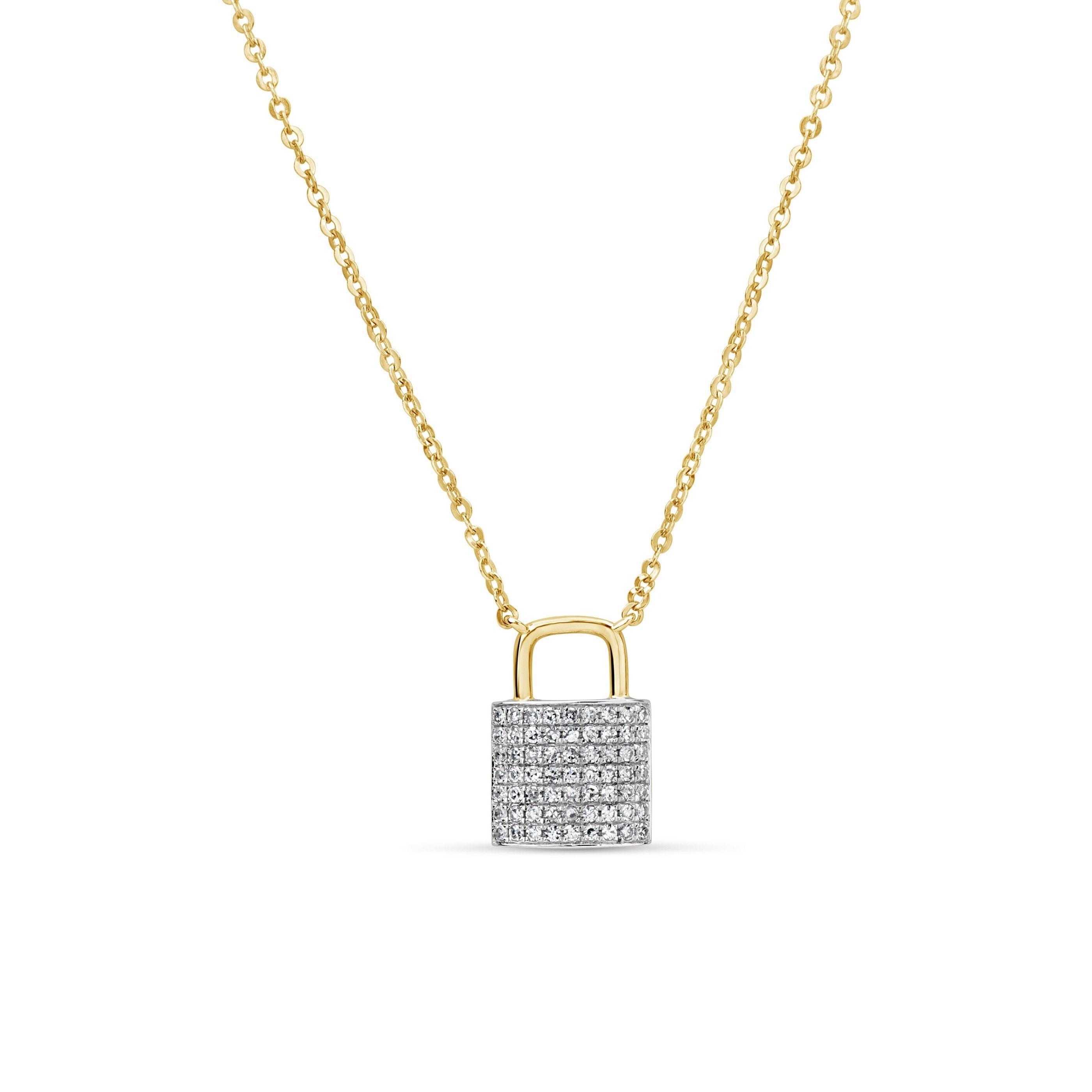 Diamond Lock Pendant Paperclip Necklace