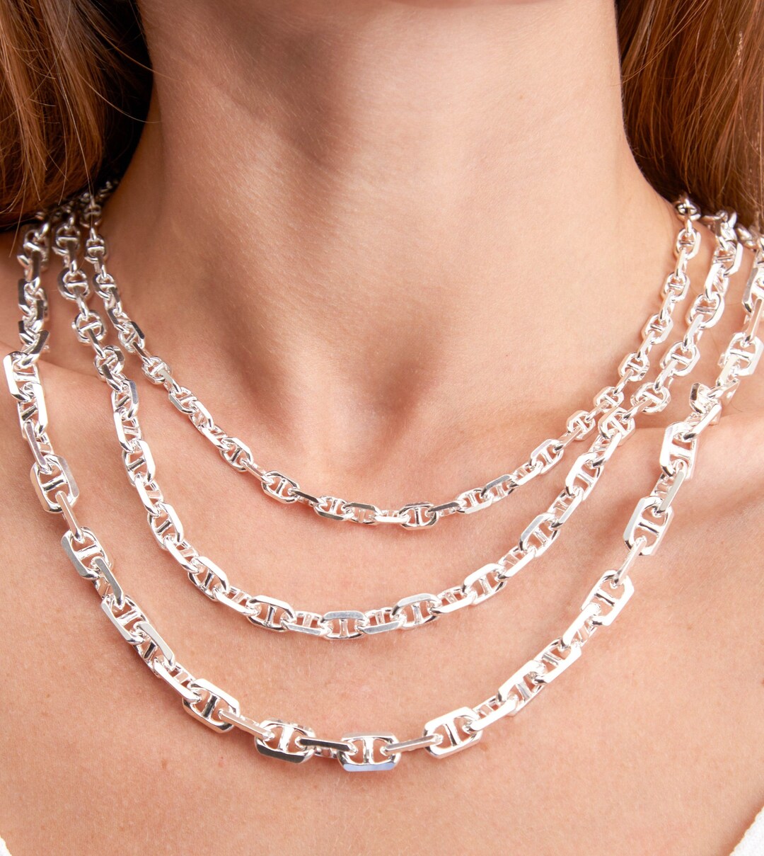 Silver Anchor Mariner Link Chain Necklace / Solid 925 Sterling Silver / 18 20 22 24 Inch / Heavy