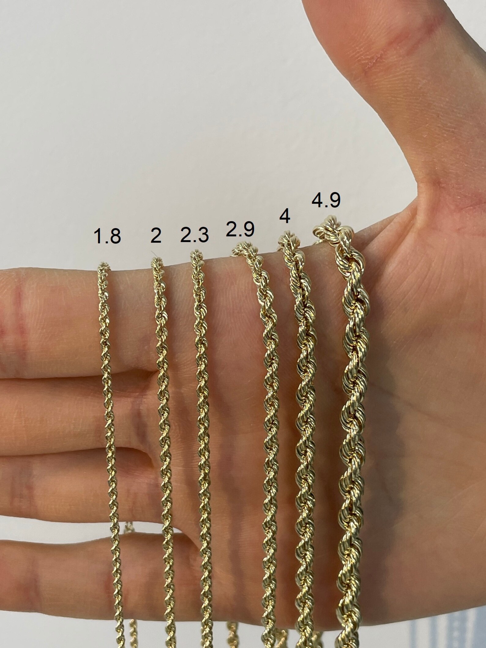 14k Gold Rope Chain Necklace / 14k Gold / 1.5mm 2mm 2.5mm / 16 Etsy UK