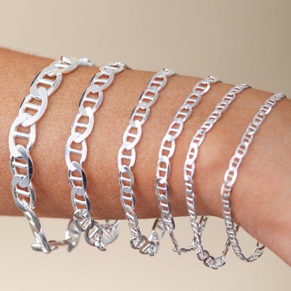 Silver Flat Mariner Chain Bracelet / 925 Sterling Silver / Mariner Link Chain / 7 8 9 inch / Unisex Men's Women's / Gift for Her & Him