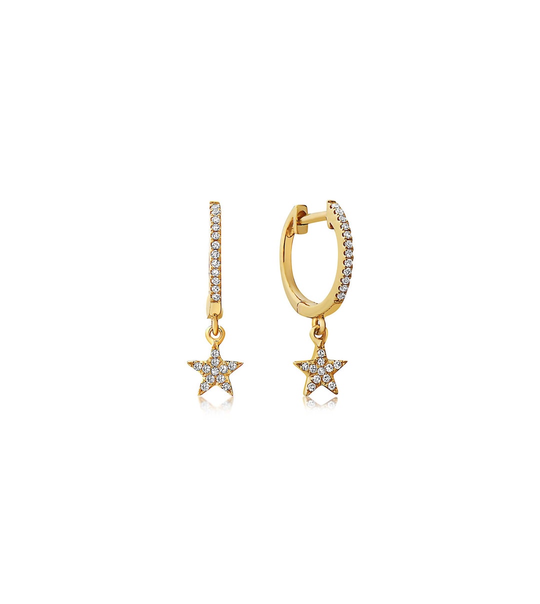 Diamond Star Dangle Earrings / 14k Gold / Minimalist Earrings / Dainty ...