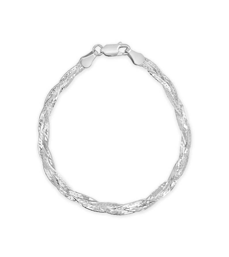 Silver Braided Herringbone Chain Bracelet / 925 Sterling Etsy