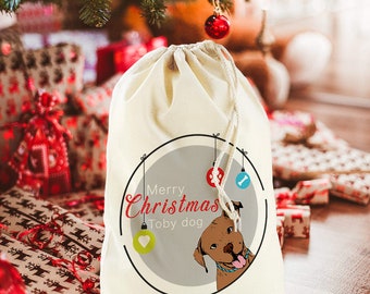 Dog or cat Santa sack Personalised Christmas present sack