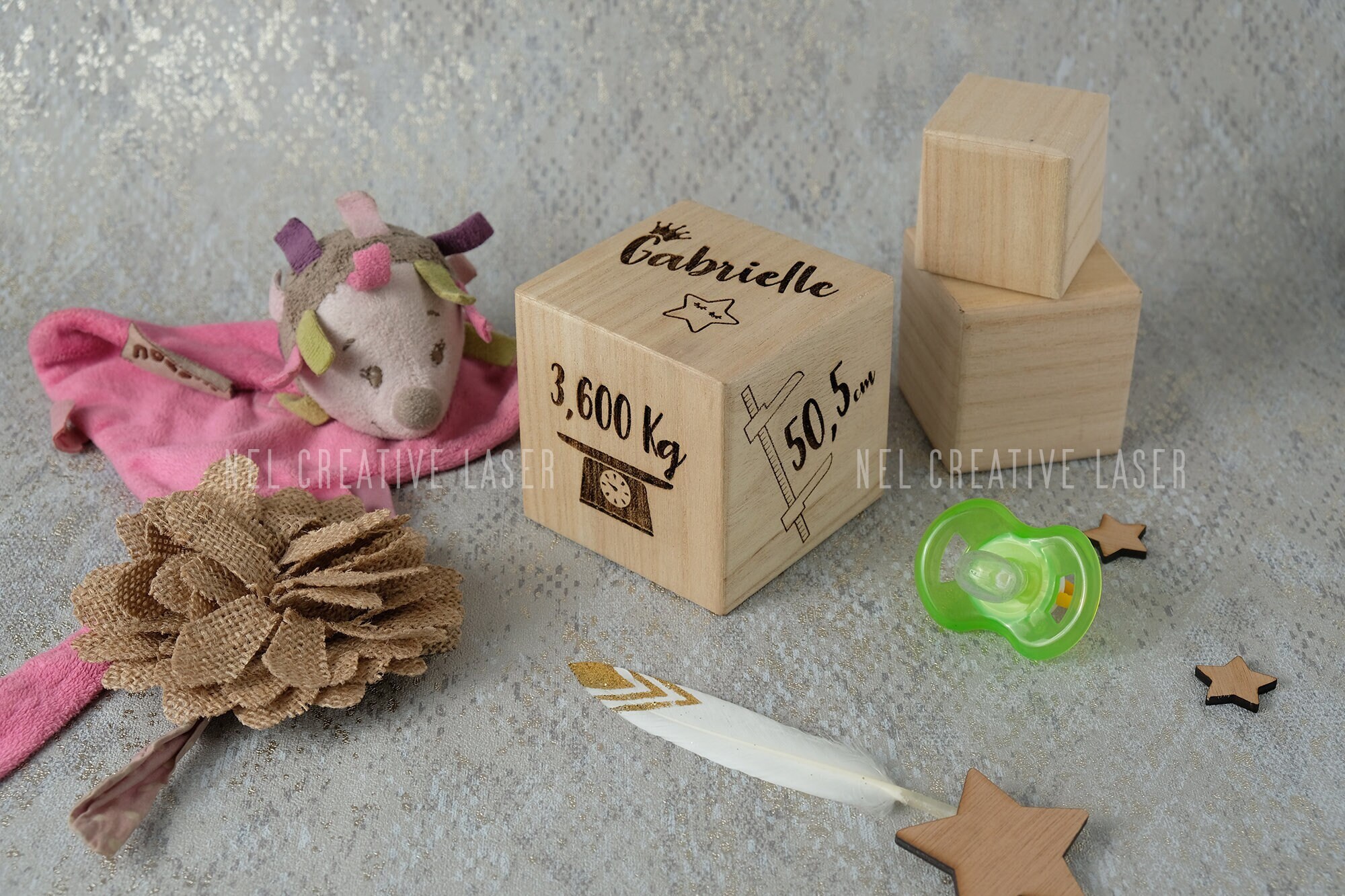 Cube Naissance Bois Bebe Gravure Personnalisable Cadeau Personnalisé