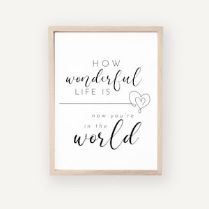 Nursery Wall Art Quote | Digital Print | Nursery Art | Baby Room Printable | Nursery Decor | How Wonderful Life Is Now You&#39;re In The World