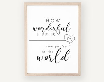 Nursery Wall Art Quote | Digital Print | Nursery Art | Baby Room Printable | Nursery Decor | How Wonderful Life Is Now You're In The World