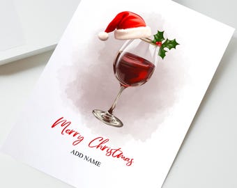 Personalised Wine Glass Christmas Card, Family Friends Christmas Card, Merry Christmas Card, Festive Gift, Festive Holiday Card