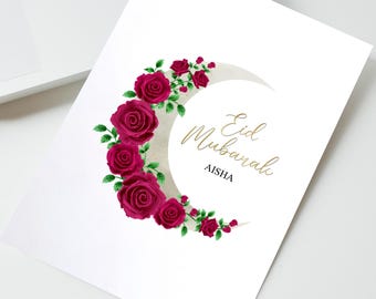 Gepersonaliseerde Eid Mubarak-kaart, aangepaste Eid-wenskaart, Eid-vieringskaart, gepersonaliseerde islamitische kaart, Eid-cadeaukaart voor familie en vrienden