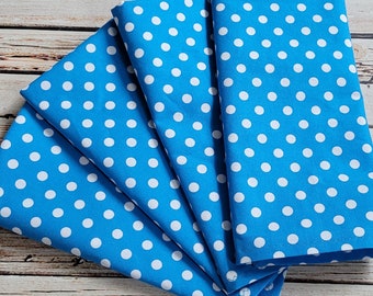 Polka Dot Cotton Napkins -  Set of 4 - Blue White Cotton Serviettes - Dining Table Linens