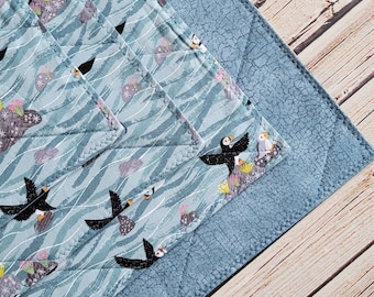 Ocean Themed Blue/Teal Reversible Placemats - Atlantic Puffin Table Decor - Set of 4 Bird Ocean Place Mats
