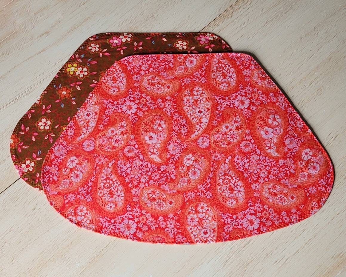 Brown Floral Wedge Placemats Set of 4 Reversible Coral Etsy