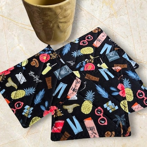 Quilted Fabric Coasters - Set of 4 Handmade Reversible Mug Mats - Eco Friendly Tea Coasters